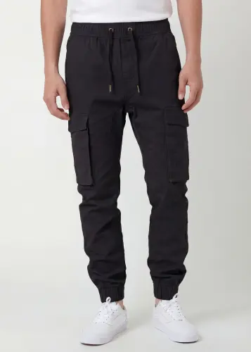 Man Cargo Jogger Pants Slim Fit Black