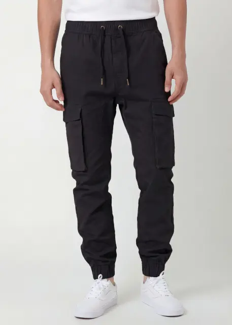 Man Cargo Jogger Pants Slim Fit Black
