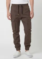 Man Cargo Jogger Pants Slim Fit Dark Brown