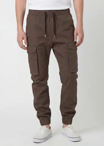 Man Cargo Jogger Pants Slim Fit Dark Brown