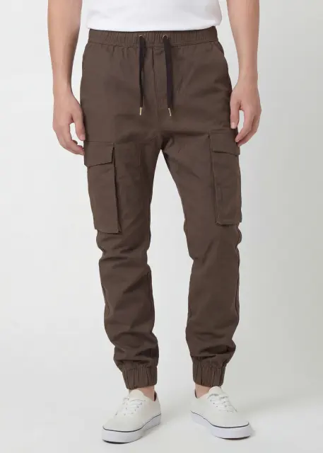 Man Cargo Jogger Pants Slim Fit Dark Brown