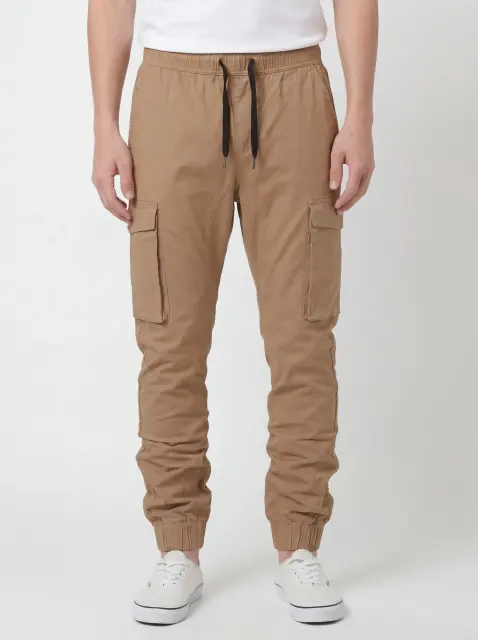 Man Cargo Jogger Pants Slim Fit Dark Khaki