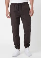 Man Lightweight Cargo Jogger Pants Slim Fit Dark Brown