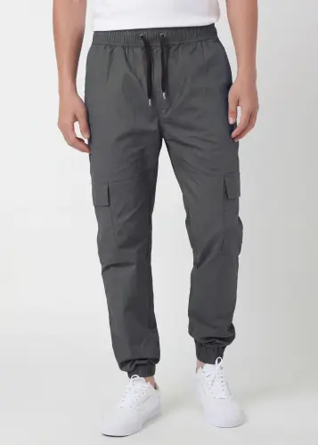 Men Cargo Joggers Athletic Pants Dark Grey