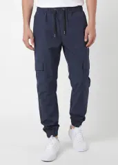 Man Lightweight Cargo Jogger Pants Slim Fit Navy Blue