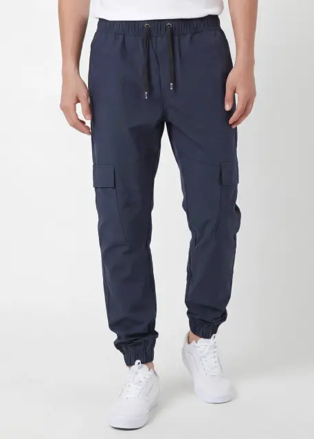 Man Lightweight Cargo Jogger Pants Slim Fit Navy Blue