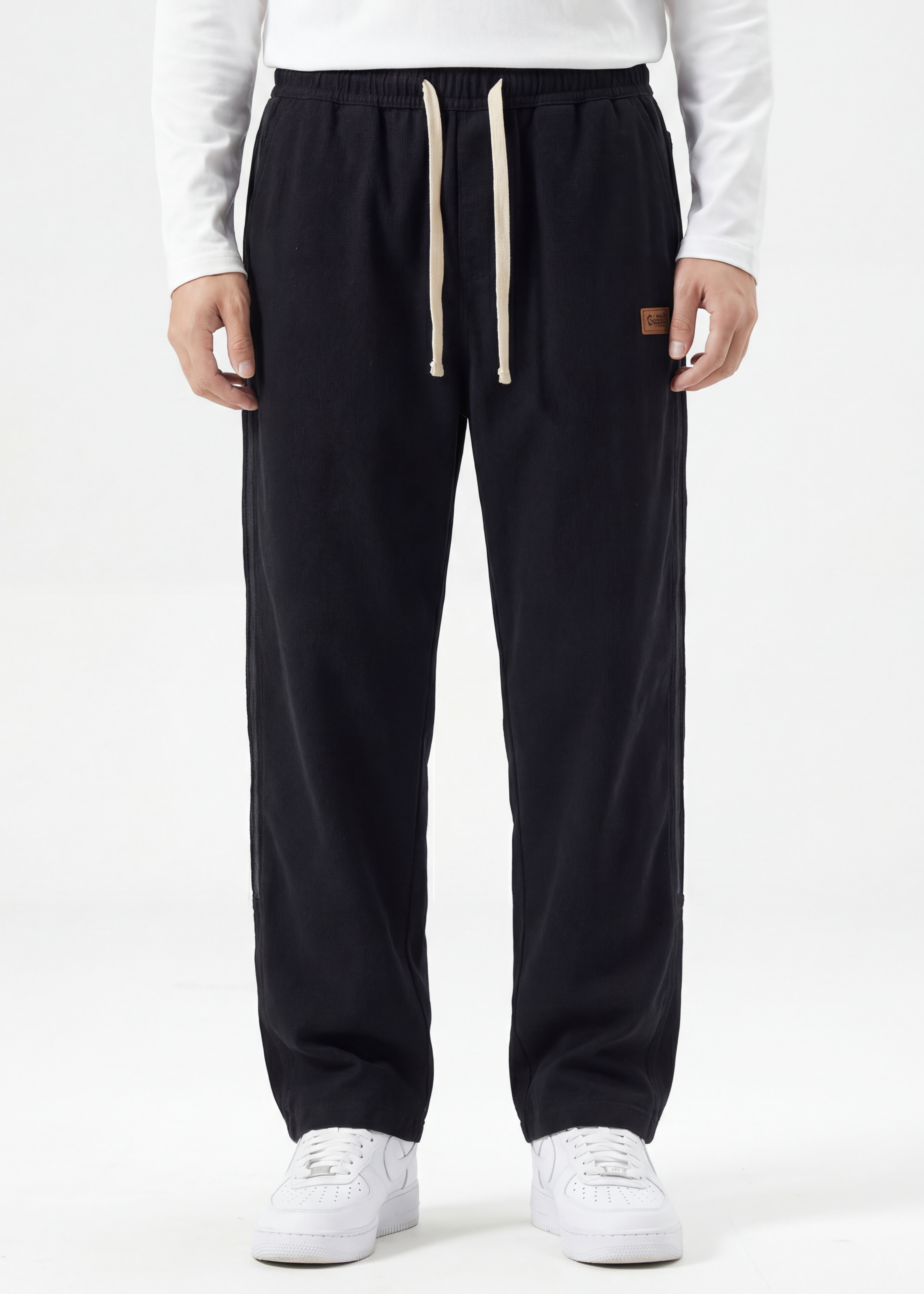 Men Elastic Waistband Track Pants Relaxed Fit Black