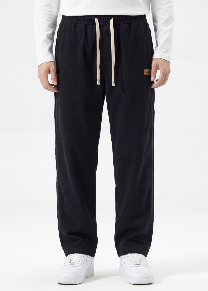 Men Elastic Waistband Track Pants Relaxed Fit Black