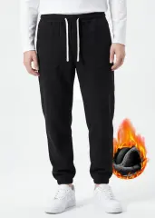Mens Fleece Lined Sweatpants Winter Warm Running Outdoor Jogger Pants Regular Fit Black