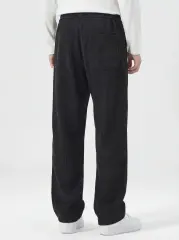 Men Corduroy Pants with Pockets Elastic Waist Casual Relaxed Fit Black