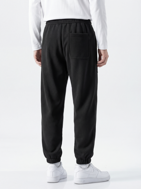 Mens Fleece Lined Sweatpants Winter Warm Running Outdoor Jogger Pants Regular Fit Black