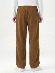 Men Corduroy Pants with Pockets Elastic Waist Casual Relaxed Fit Brown