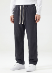 Men Elastic Waistband Track Pants Relaxed Fit Dark Grey