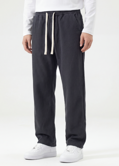 Men Elastic Waistband Track Pants Relaxed Fit Dark Grey