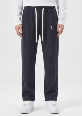 Men Corduroy Pants with Pockets Elastic Waist Casual Relaxed Fit Dark Grey