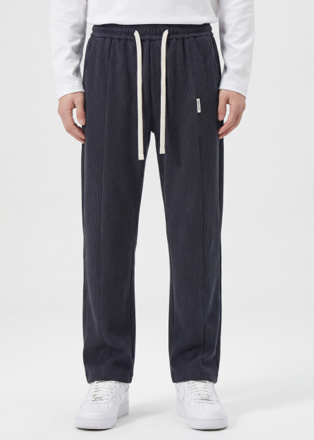 Men Corduroy Pants with Pockets Elastic Waist Casual Relaxed Fit Dark Grey