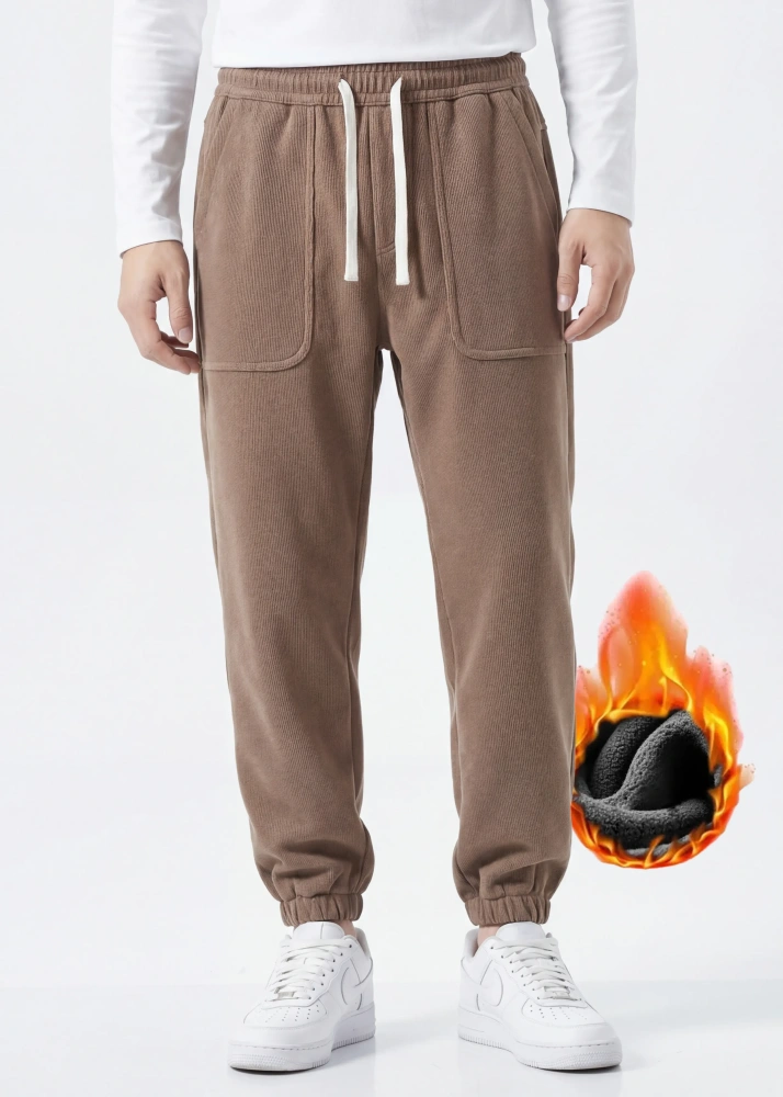 Mens Fleece Lined Sweatpants Winter Warm Running Outdoor Jogger Pants Regular Fit Khaki