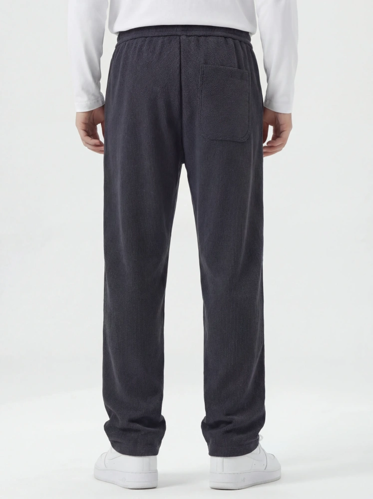 Men Corduroy Pants with Pockets Elastic Waist Casual Relaxed Fit Dark Grey