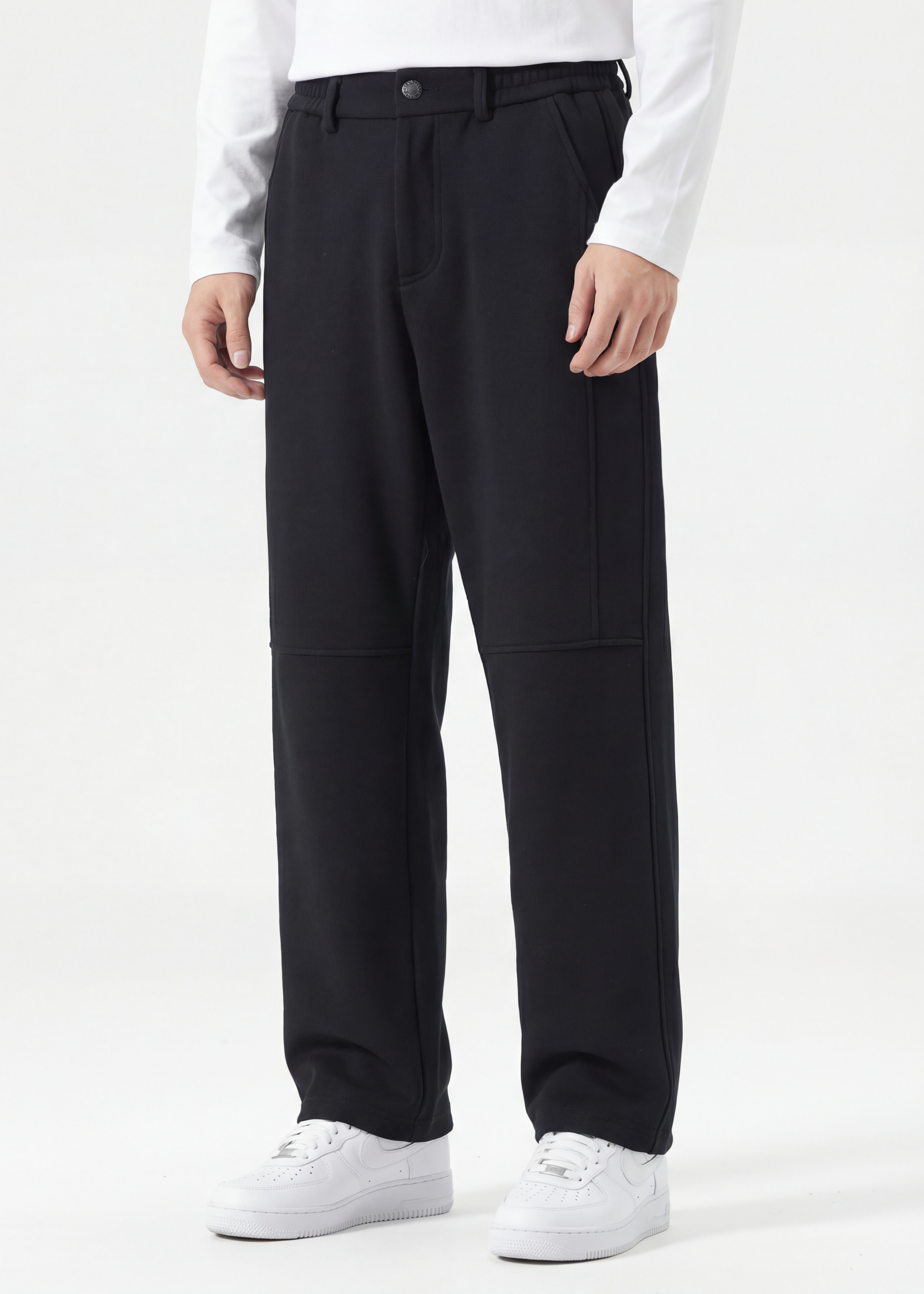 Mens Classic Fleece Casual Pants Relaxed Fit Black