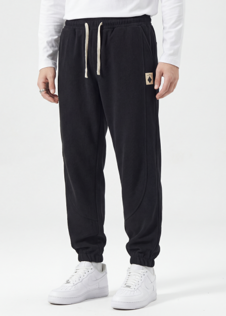 Fleece Lined Joggers for Men Winter with Pockets Relaxed Fit Black