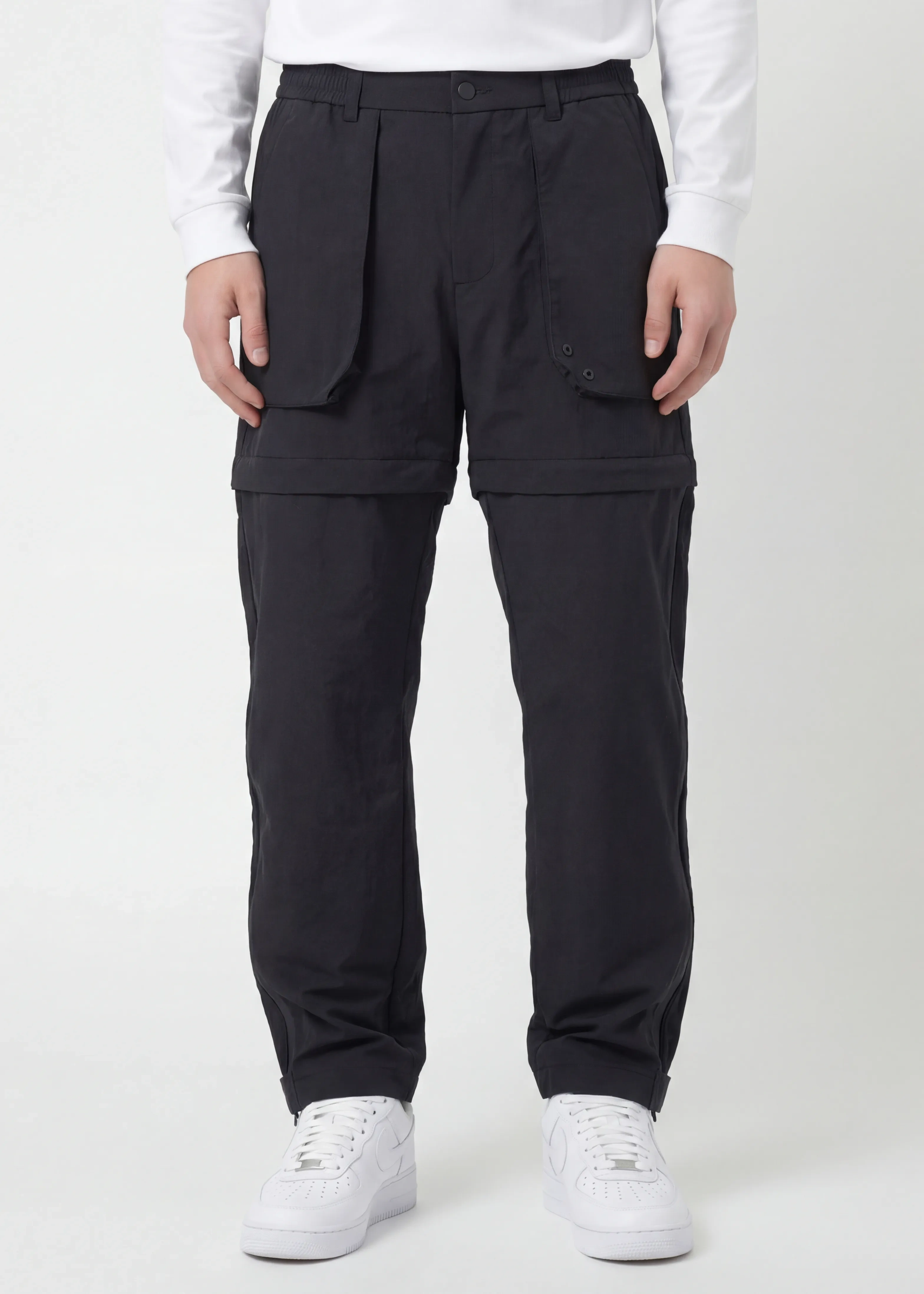 Mens Utility Hiking Pants Convertible Zip Off Fishing Motor Safari Travel Relaxed Fit Black