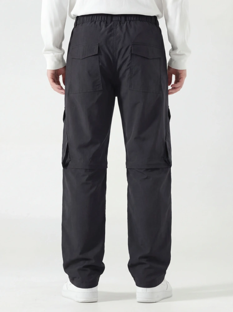 Mens Utility Convertible Hiking Pants Quick Dry Zip Off Travel Safari Pants Loose Fit Black