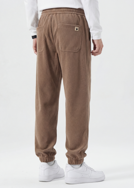 Fleece Lined Joggers for Men Winter with Pockets Relaxed Fit Khaki