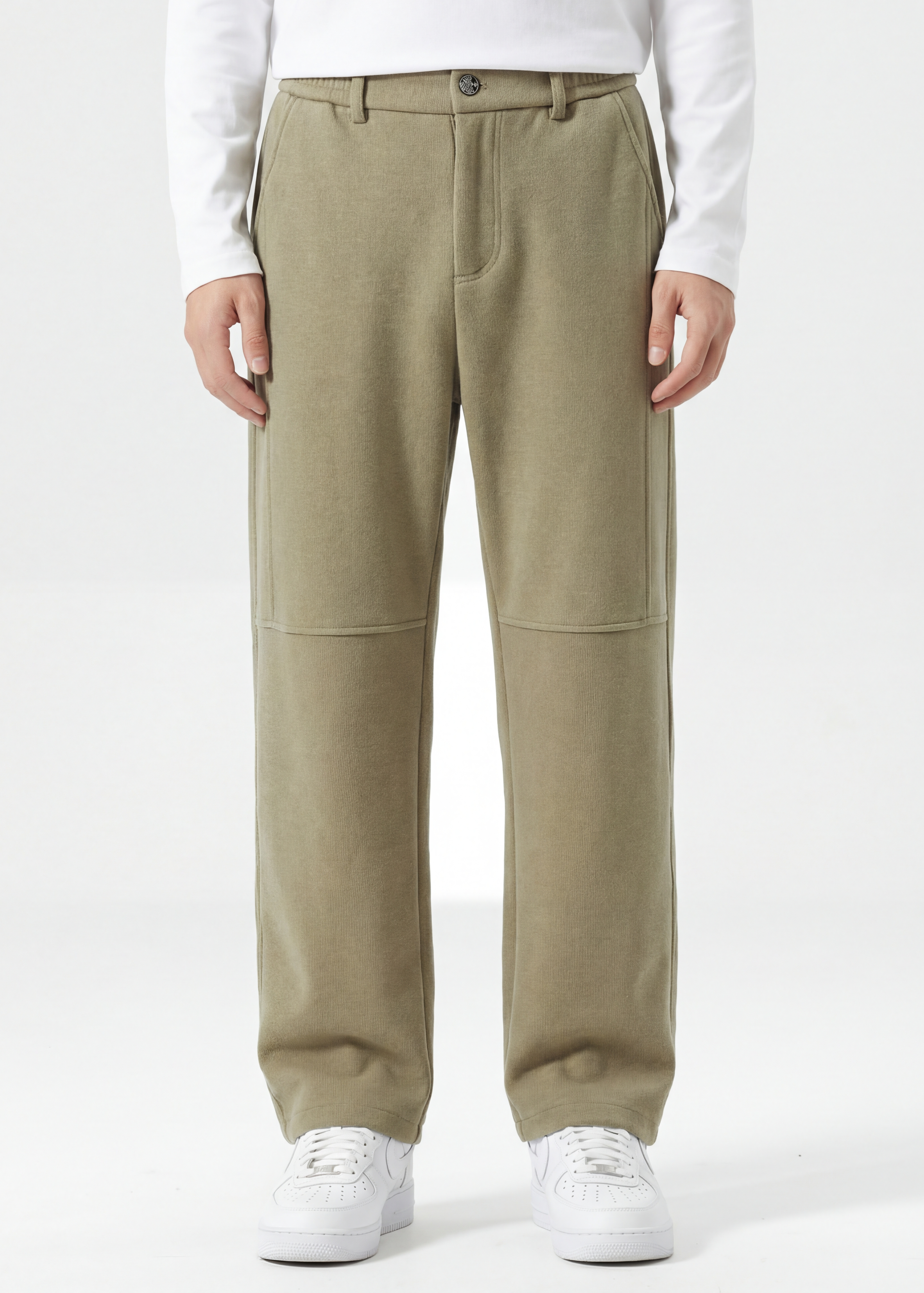 Mens Classic Fleece Casual Pants Relaxed Fit Khaki
