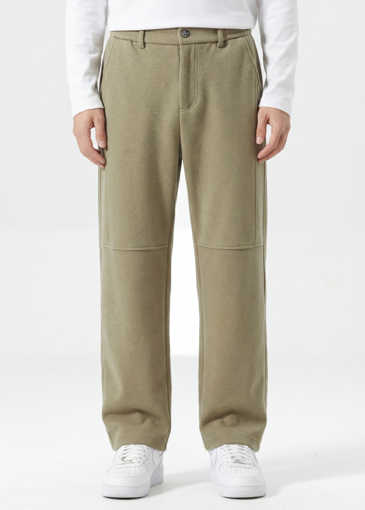 Mens Classic Fleece Casual Pants Relaxed Fit Khaki