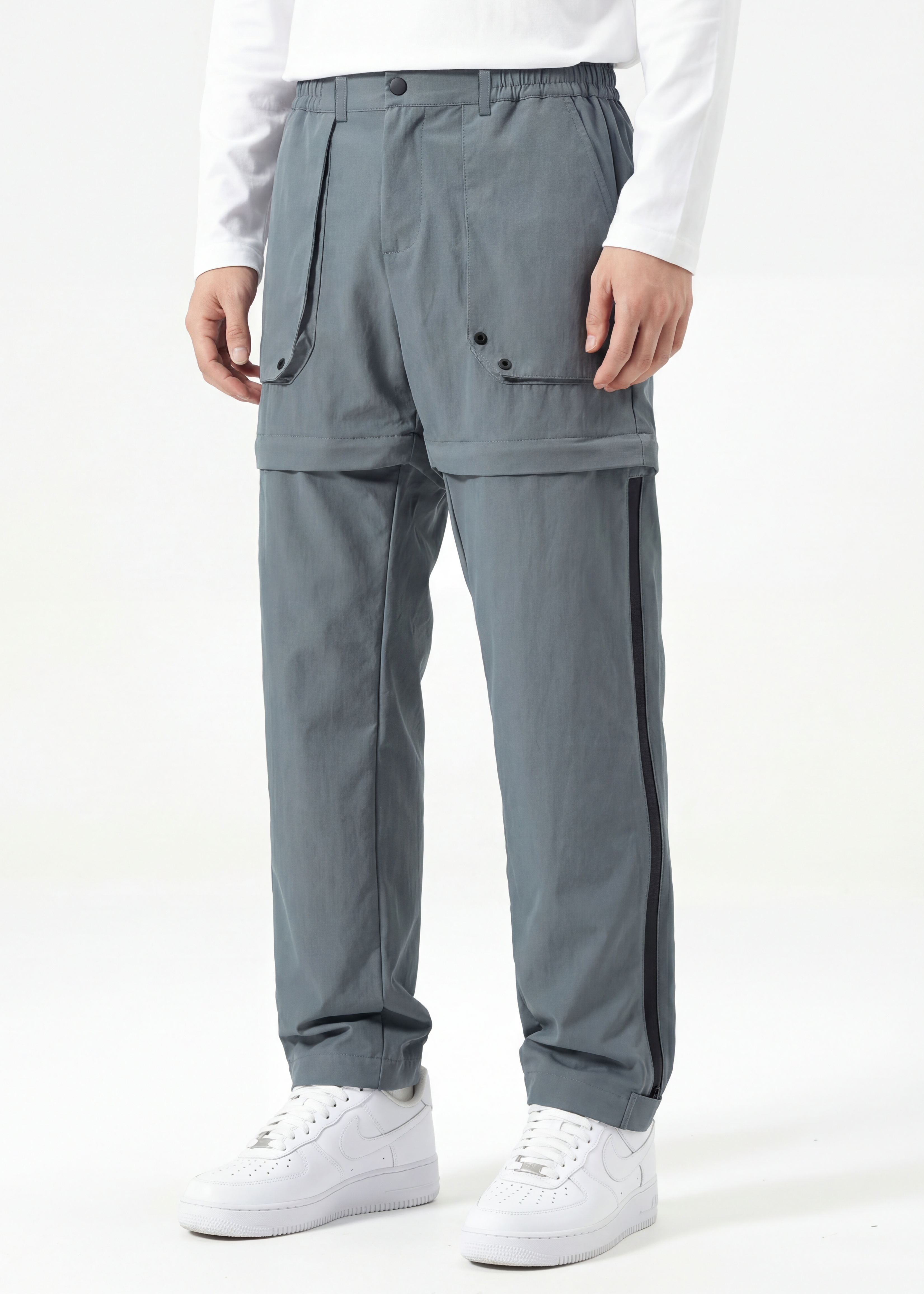 Mens Utility Hiking Pants Convertible Zip Off Fishing Motor Safari Travel Relaxed Fit Natural Grey