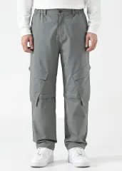 Mens Utility Convertible Hiking Pants Quick Dry Zip Off Travel Safari Pants Loose Fit Mid Grey