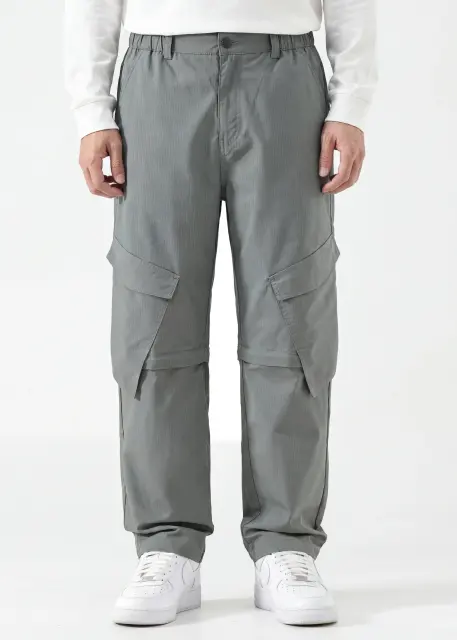 Mens Utility Convertible Hiking Pants Quick Dry Zip Off Travel Safari Pants Loose Fit Mid Grey