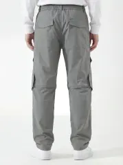 Mens Utility Convertible Hiking Pants Quick Dry Zip Off Travel Safari Pants Loose Fit Mid Grey