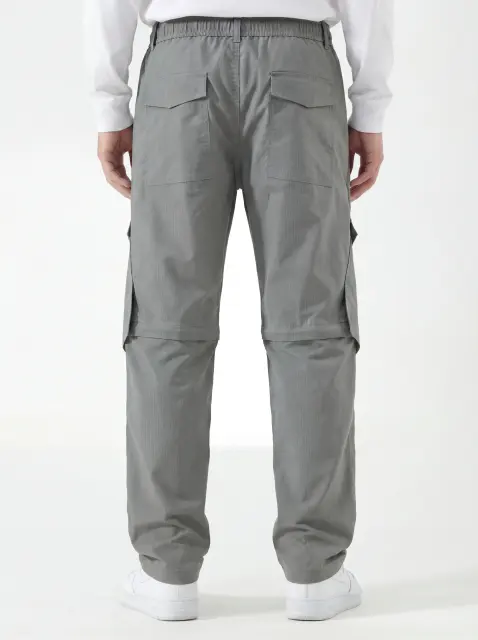 Mens Utility Convertible Hiking Pants Quick Dry Zip Off Travel Safari Pants Loose Fit Mid Grey