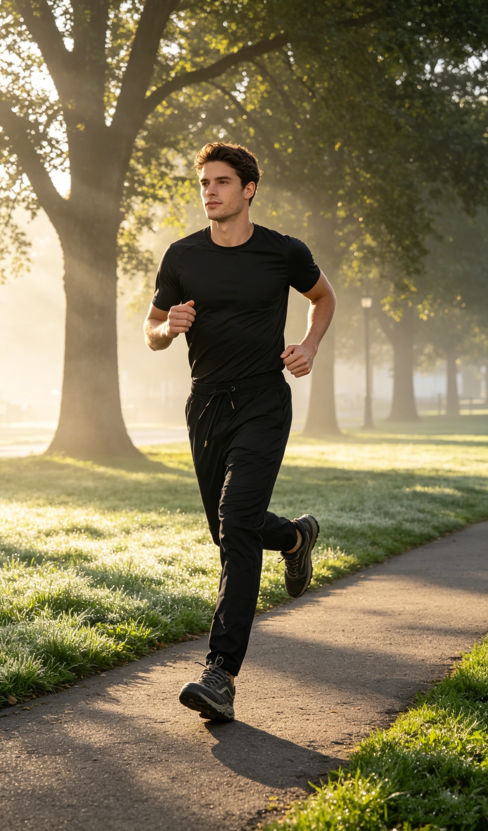Mens Jogger Pants with Pockets Open Hem Slim Fit Black