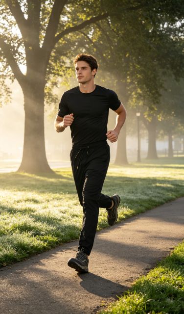 Mens Jogger Pants with Pockets Open Hem Slim Fit Black
