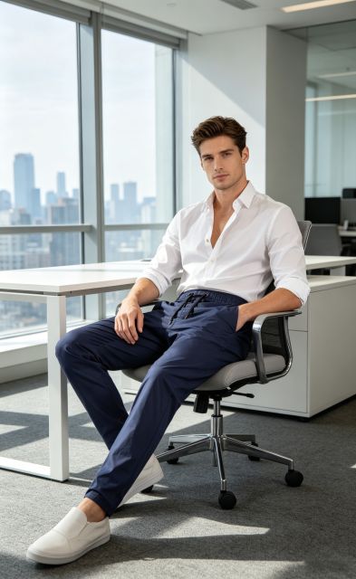 Men’s Jogger Pants with Pockets Open Hem Slim Fit Navy Blue