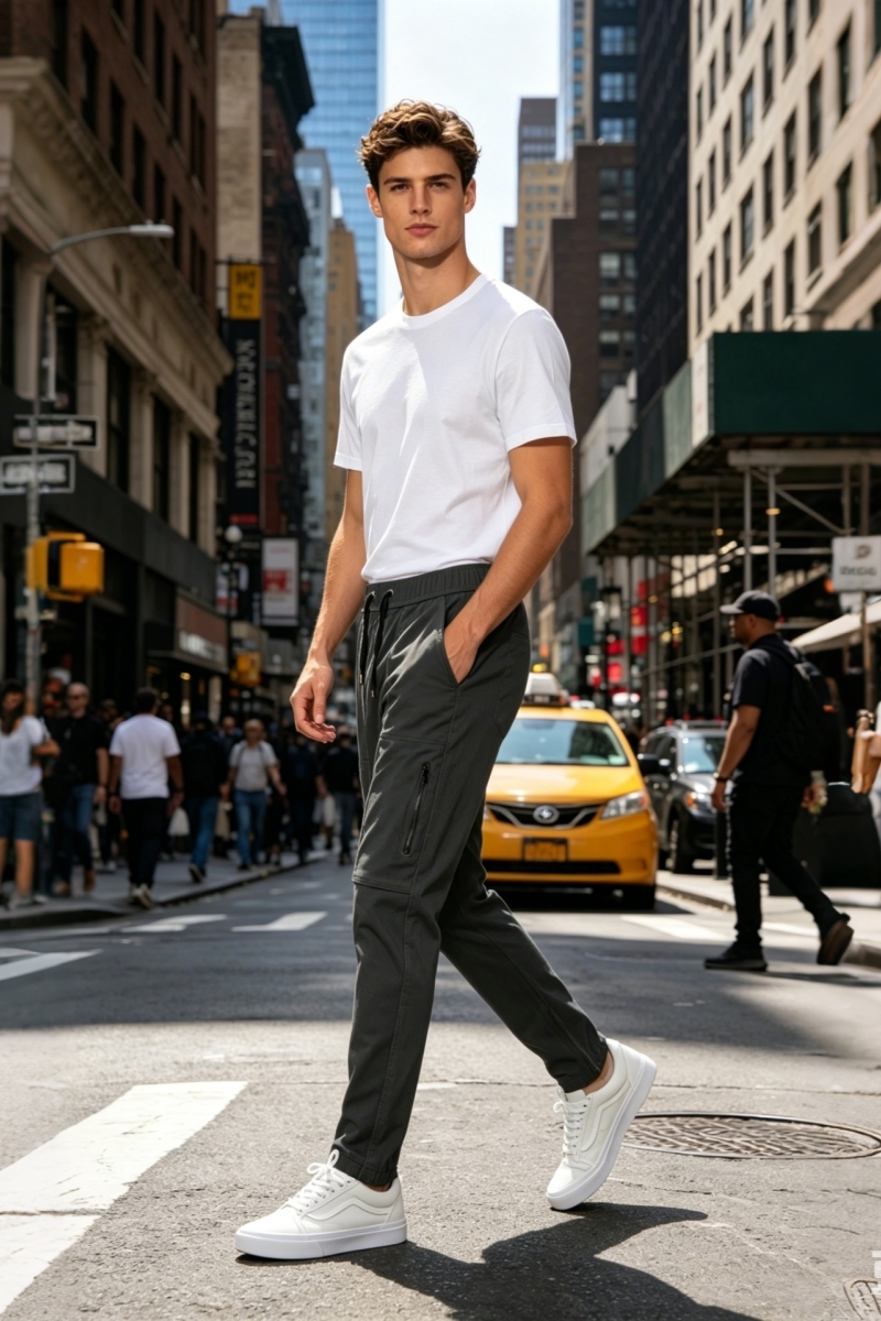 Men's Slim-Fit Tech Joggers with Zipper Pockets - Dark Grey
