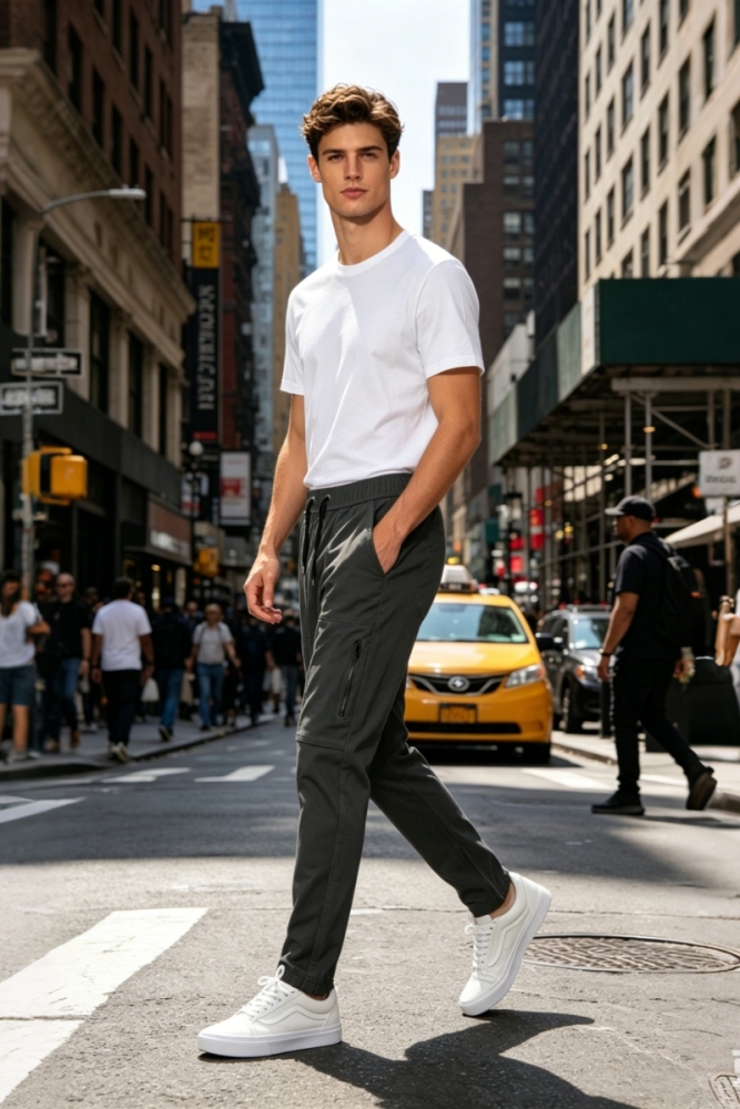 Men's Slim-Fit Tech Joggers with Zipper Pockets - Dark Grey