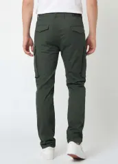 Back view of ItalyMorn men's army green cargo pants, showcasing the clean tailored seat, rear pockets, and the sleek profile of the side cargo pockets