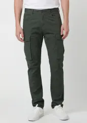 Front view of ItalyMorn men's army green cargo pants on a model, featuring a classic straight-leg fit, functional side cargo pockets, and paired with white sneakers for a casual everyday look.