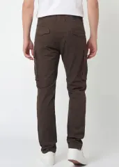 Back view of ItalyMorn men's coffee brown cargo pants, showcasing the clean tailored seat, rear pockets, and the sleek profile of the side cargo pockets