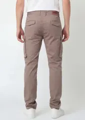 Back view of ItalyMorn men's dark khaki cargo pants, showcasing the clean tailored seat, rear pockets, and the sleek profile of the side cargo pockets
