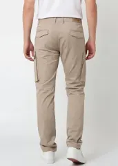 Back view of ItalyMorn men's khaki cargo pants, showcasing the clean tailored seat, dual rear pockets with flaps, and the sleek profile of the side cargo pockets.