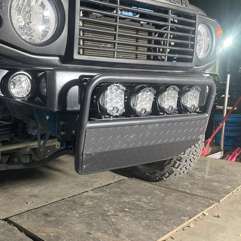 Lighting frame/guard plate for plastic narrow body front bar Including 4 LED(50W*4PCS) spotlights+Relay cable Materialiron for Jimny JB74W JB64W JB74 JB64 2018+