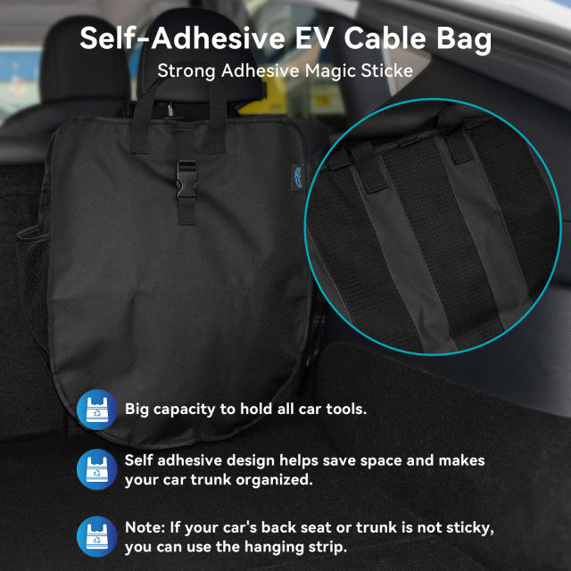 Jumper Cable Bag Tool Cable Bag, Self-Adhesive EV Cable Bag Electric Vehicle Charging Cable Bag Car Trunk Organizer, Waterproof Storage Bags for Extension Cords Garden Hoses, EV Charger Bag