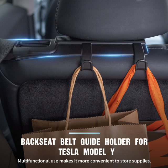 Backseat Seatbelt Guide Holder for Tesla Model Y 2020-2024, Rear Seat Belt Organizer with Dual Hangers for Model Y, Durable ABS Seatbelt Organizer with Headrest Hooks, Easy to Install(2 Pack)