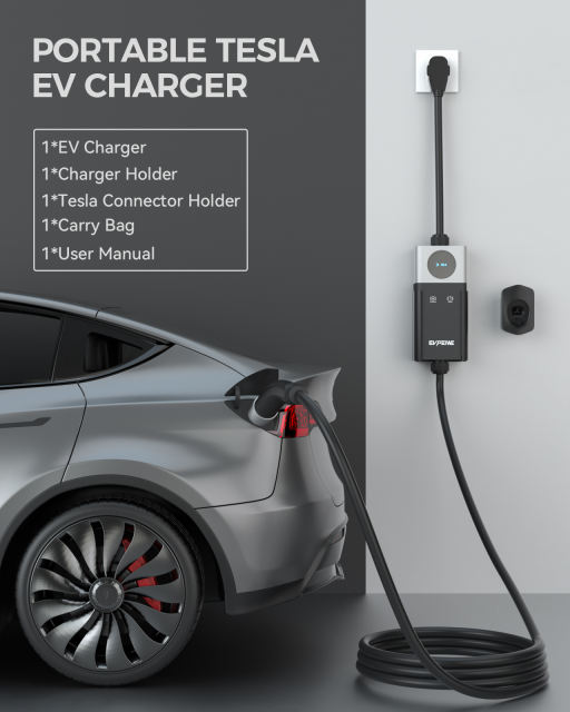 25FT Tesla Charger，240V 40A Tesla Charger with NEMA 14-50 Plug, Portable Electric Vehicle Charger with Power-Off Button, Compatible with Tesla Model 3/Y/S/X Cybertruck, IP55 with Carry Bag