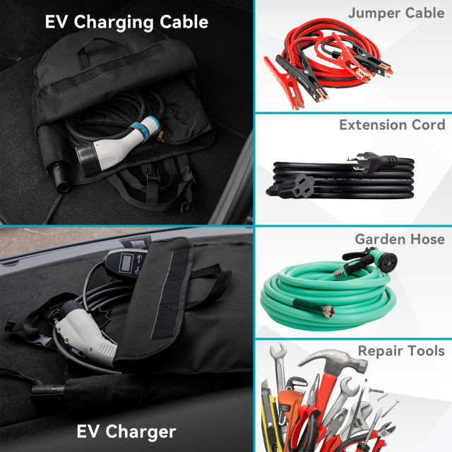 Jumper Cable Bag Tool Cable Bag, Self-Adhesive EV Cable Bag Electric Vehicle Charging Cable Bag Car Trunk Organizer, Waterproof Storage Bags for Extension Cords Garden Hoses, EV Charger Bag