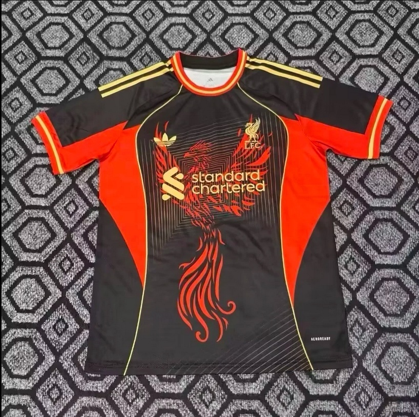 2025-26 Liverpool Special Edition Black and Red Phoenix Football Jersey